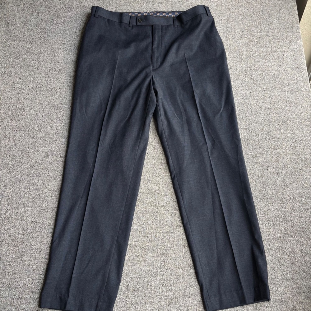 Lauren Ralph Lauren Dress Pants Mens 38x30 Flat Front Blue Micro Check Stretch‎